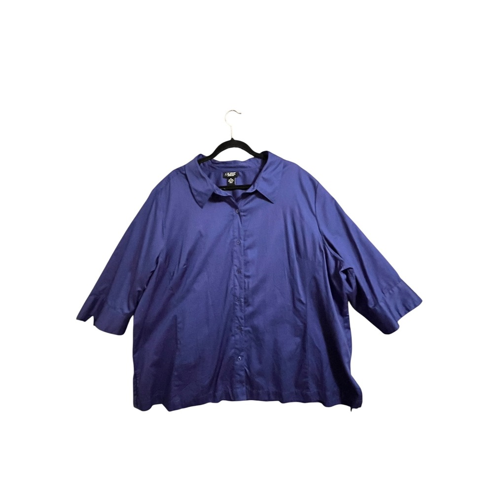 Liz & Me Button Down Women 4X Blue 3/4 Sleeve Cotton Office Elevated Basic